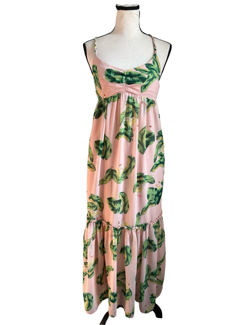 The Webster Miami x Target Pink Tropical Palm Print Maxi Dress 2P Braided Straps